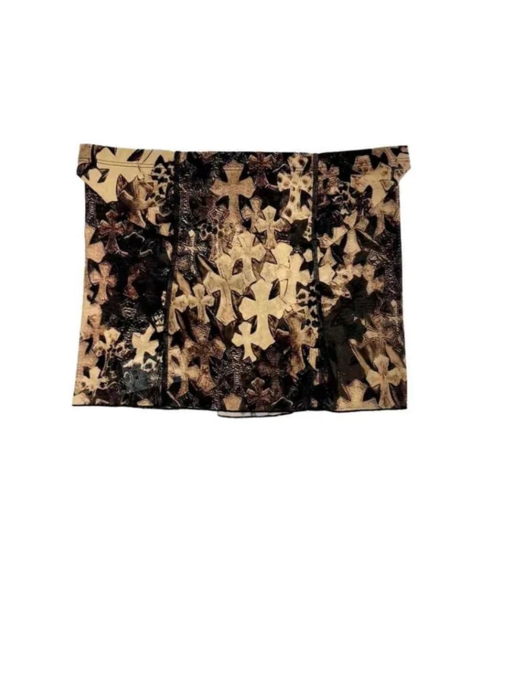 Chrome Hearts Black and Tan Cross-Print Strapless Top